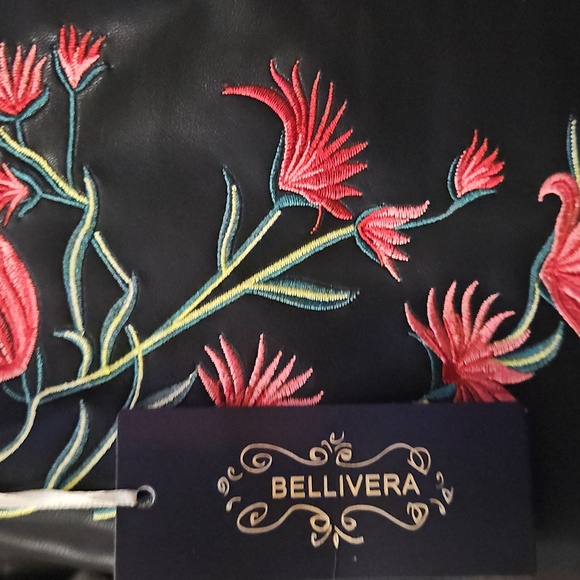 Black Floral Faux Leather Embroidered Stud Skirt - Picture 7 of 7